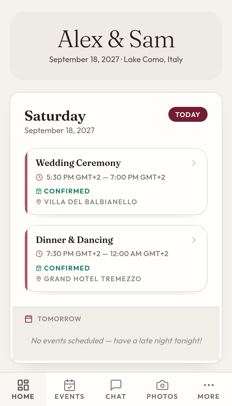 A guest's own wedding schedule